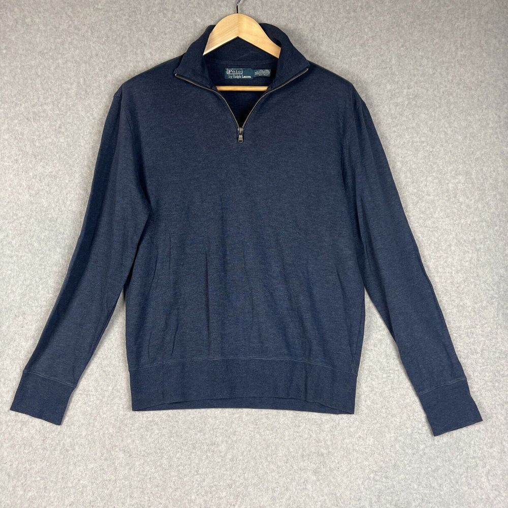 Polo Ralph Lauren Mens Medium 1/4 Zip Pullover Shirt Navy Blue Viscoses Blend